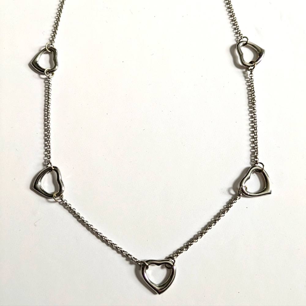 Vintage Silver Tone Necklace Open Hearts Chain Adjustable 18" to 21" Boho Chic